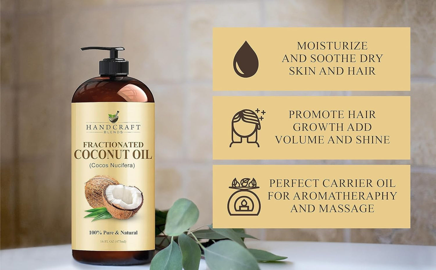 Fractionated Coconut Oil - 16 Fl Oz - 100% Pure and Natural - Premium Grade Carrier Oil for Skin, Hair and Body - Massage - Hair Tonic
