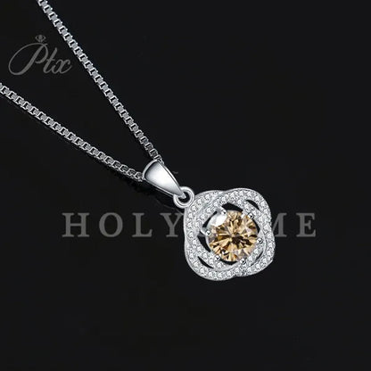 HOLYCOME Real Moissanite Diamond Necklace for Women Girls 925 Sterling Silver Mini Moissanite Rose Flower Pendant Necklace Fine Jewelry