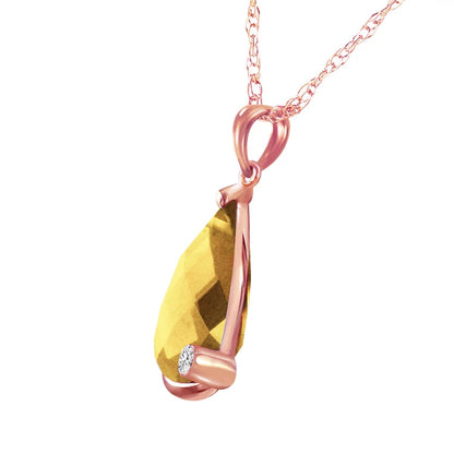 5.04 Carat 14K 16" Solid Rose Gold Necklace with Natural Briolette Checkerboard Cut Citrine and Diamond Pendant