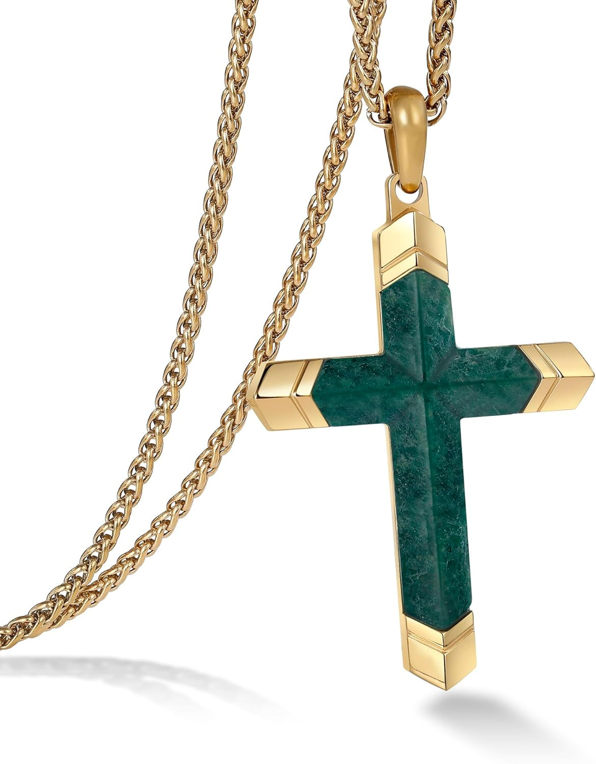 Cross Necklace for Men -Stainless Steel & Gemstone Adjustable Box Chain 24-26In, Spiritual Jewelry Gift for Him, Everyday Wear - WORLD TIME VISITS