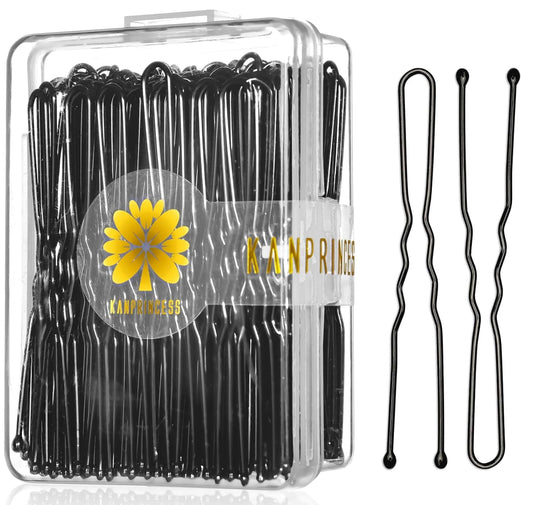 100PCS 2.4Inch U Shaped Hair Pins,Black Bobby Pins for All Hair Types,Hair Pins for Women,Pain-Free U Pins for Buns with Box（Black）