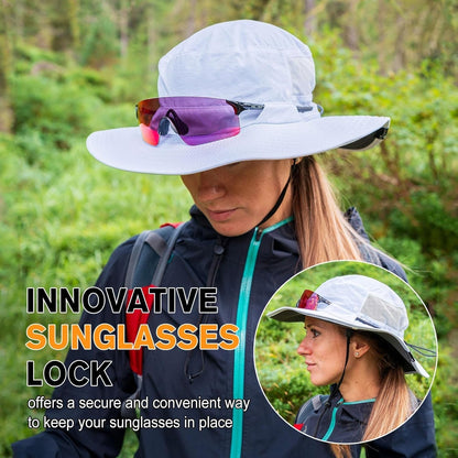 L/XL/XXL UV50+ Waterproof Wide Brim Bucket Sun Hat for Summer Fishing Hiking W/Detachable Strap & Vented Mesh
