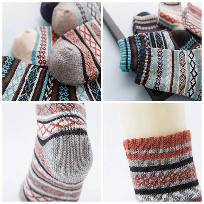 5Pairs Winter Knitting Cashmere Warm Cotton Soft Thicken Women Men Socks  Assorted Patterns Wool Sock For Men and Women