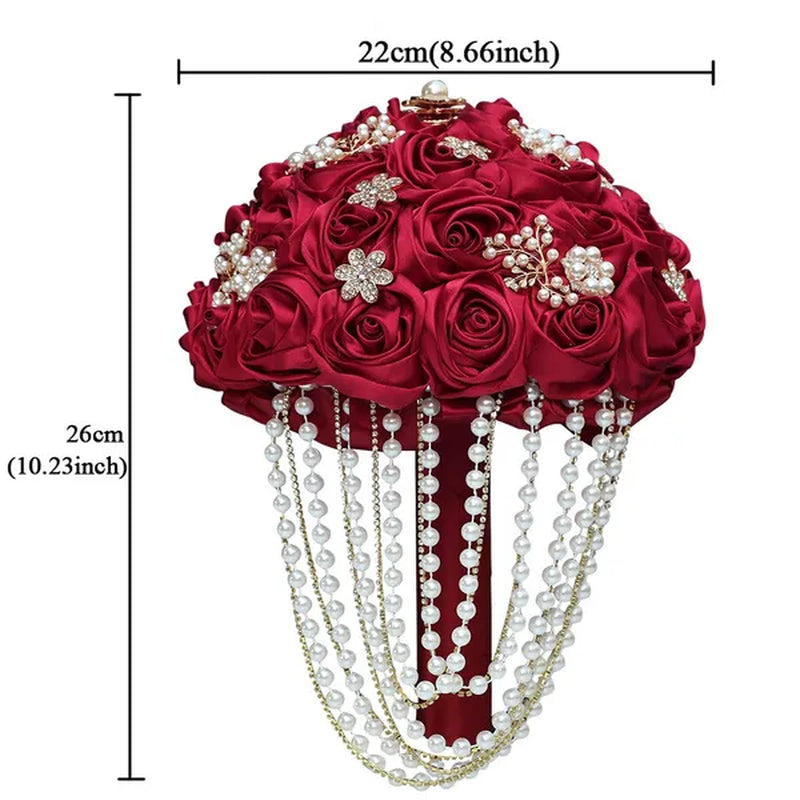 Exquisite Hand-made Pearl Diamond Brooch Wedding Bouquets Beaded Diamond Chains Decorate The Bridal Bouquet Bridesmaid Holding Flowers