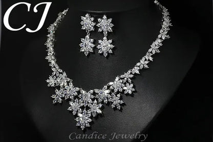 CANDICE Platinum Plated Marquise CZ Stone Wedding Necklace and Earring Bridal Jewelry Sets