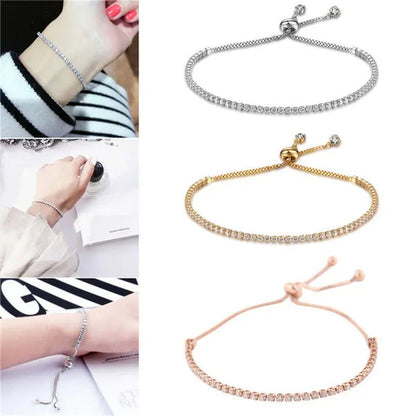 European and American Women Exquisite Diamond Crystal Push Pull Bracelet Nine Color Light Luxury Micro-inlaid Zircon Simple Adjustable Student Bracelet for Women crystal bracelet for women - WORLD TIME VISITS