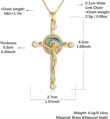 Crucifix Cross Necklace for Women Dainty 14K Gold Plated Cross Pendant Necklace Christian Faith Jewelry Gift