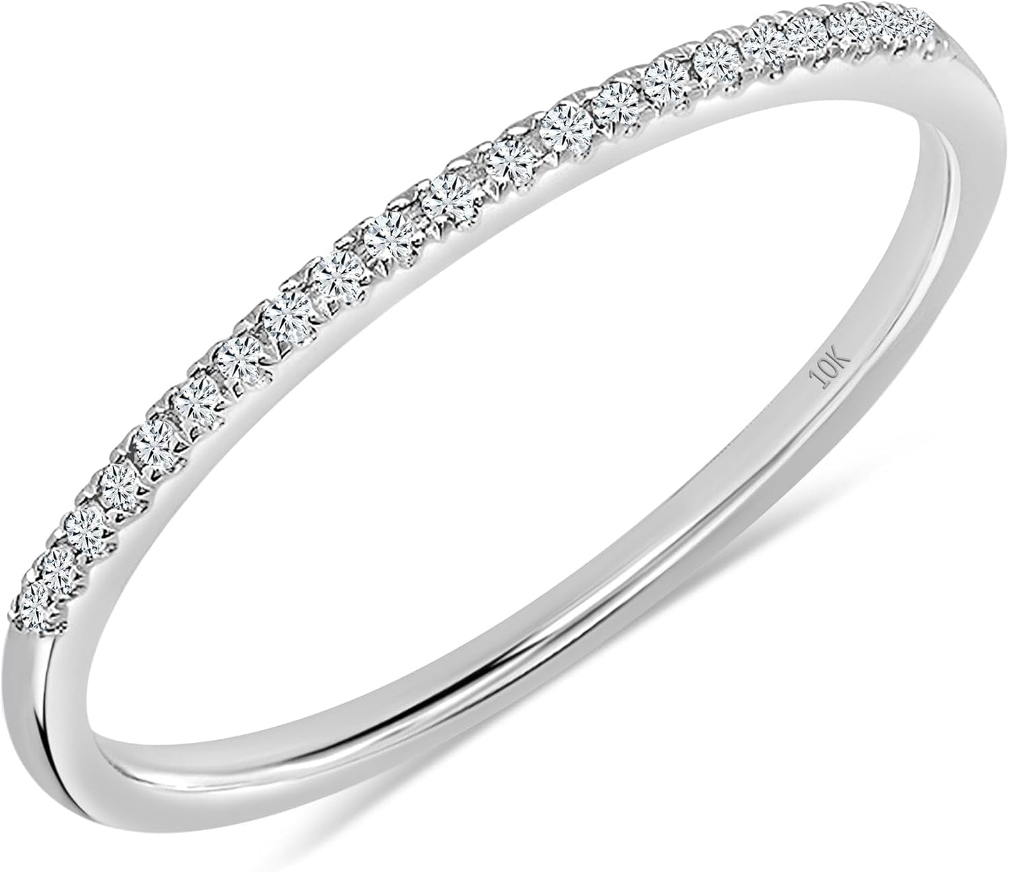 0.08 Cttw round White Diamond Minimalist Stackable Wedding Band for Women in 10K Solid Gold - WORLD TIME VISITS