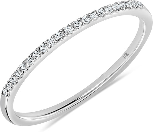 0.08 Cttw round White Diamond Minimalist Stackable Wedding Band for Women in 10K Solid Gold - WORLD TIME VISITS