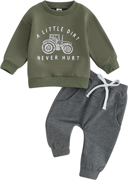 Toddler Baby Boy Clothes Funny Letter Long Sleeve Sweatshirt Pullover Top Jogger Pants Fall Winter Outfits