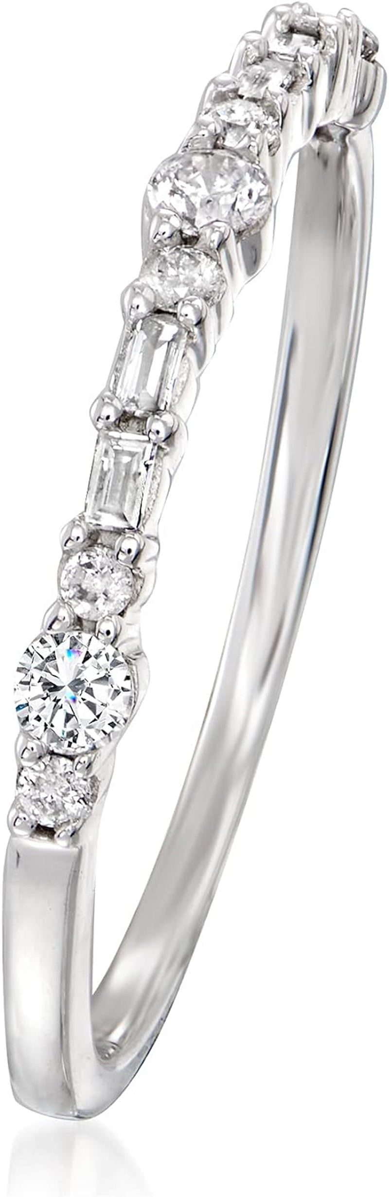 0.20 Ct. T.W. round and Baguette Diamond Ring in 14Kt White Gold