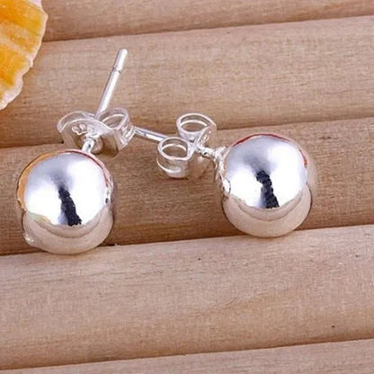 6MM 8MM 10MM Fashion Chic 925 Sterling Silver Sterling Silver Earrings Fashion Ball Stud Earrings New - WORLD TIME VISITS