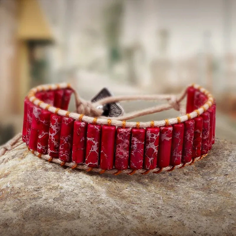 Bohemian Bracelet Tube Natural Emperor Stone Beaded Leather Wrap Chakra Bangles&Bracelets Couples Jewelry the Best Friend Gifts