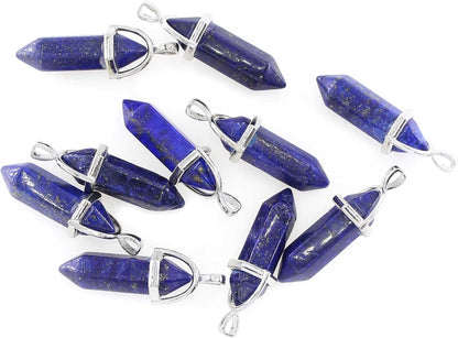 Wholesale 10PCS Natural Lapis Lazuli Hexagonal Stone Healing Point Chakra Pendants Bulk Charms for Jewelry Making