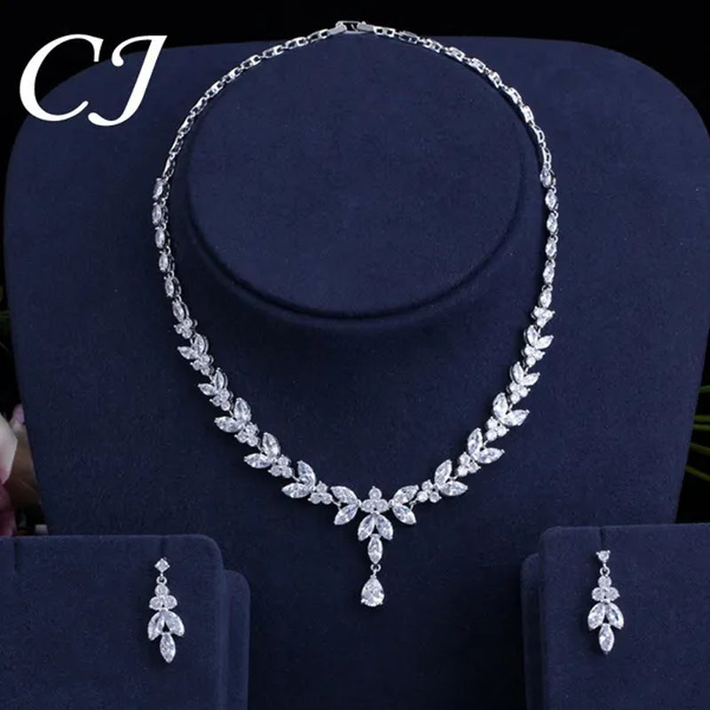 CANDICE Luxury Marquise Cubic Zirconia Pave Bridal Big Flower Pendant Necklace Earrings Jewelry Set High Quality White Gold Plated Water Drop Wedding Brides Jewellry Accessories