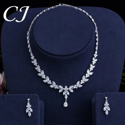CANDICE Luxury Marquise Cubic Zirconia Pave Bridal Big Flower Pendant Necklace Earrings Jewelry Set High Quality White Gold Plated Water Drop Wedding Brides Jewellry Accessories