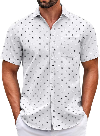 Mens Short Sleeve Casual Button down Shirts Summer Untucked Dress Shirts with Pocket