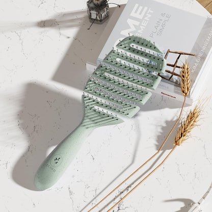 Detangler Hairbrush, Vented Detangling Brush for Curly, Thick, and Straight Hair, Dry and Wet, Quick Smoothing for Women and Men, Eco-Friendly & Sustainable Material (Green)