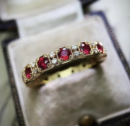 Natural 5.66Ct Ruby、White Diamond 14K Yellow Gold Ring Size5-11