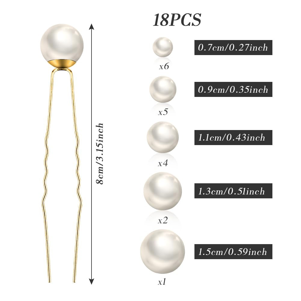 18 Pieces Wedding Pearl Hair Pins, U Pearl Shaped Hair Accessories for Brides Bridesmaids Women, Gold - WORLD TIME VISITS