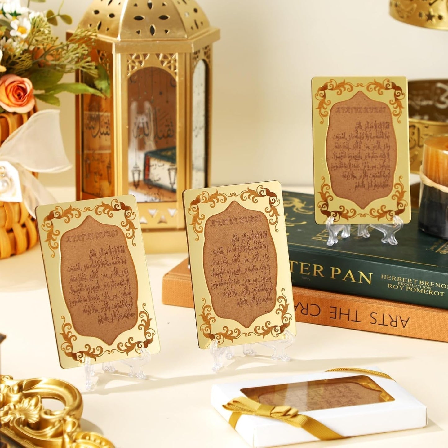 12 Pcs Eid Gifts for Women Ayatul Kursi Islamic Party Favors Gifts Ramadan Muslim Wedding Table Art Room Party Decoration with Clear Stand and Gift Boxes(Wood)