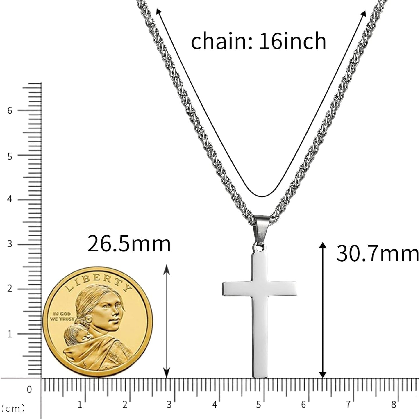 Cross Necklace for Men Boys Women 16-24 Inches Stainless Steel Cross Pendant Chain Religious Gift