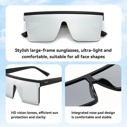 Square Oversized Sunglasses for Women Men Fashion Flat Top Big Black Frame Shades
