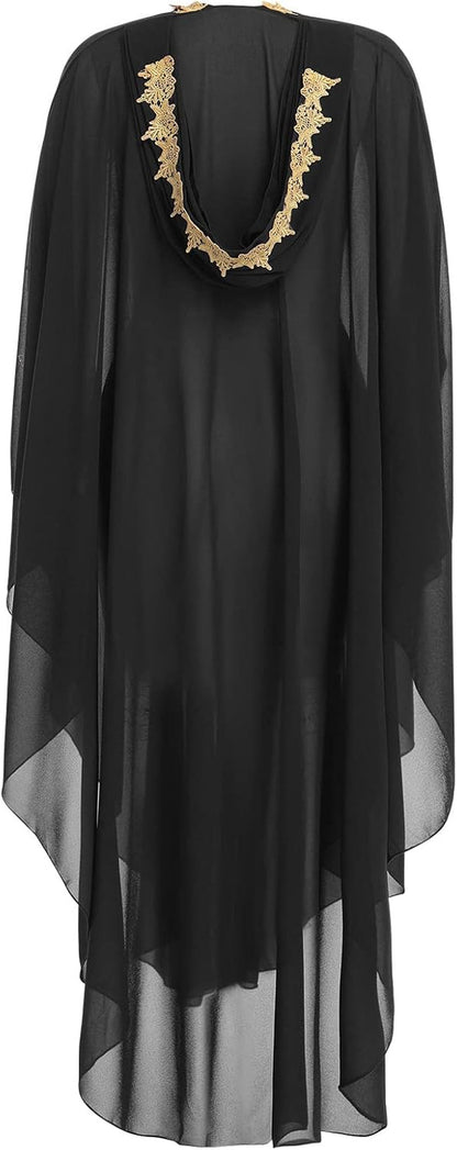 Muslim Dress for Women Loose Batwing Sleeved Hooded Beaded Embroidery Long Abaya Dress Kaftan Abayas Islamic Robe