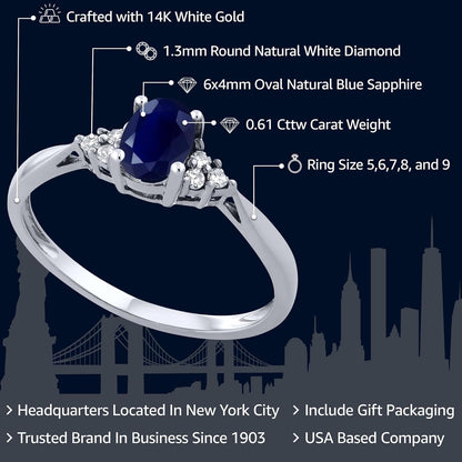 14K White Gold Gemstone Birthstone and White Diamond Engagement Ring | Oval Shape 6X4MM | Wedding Anniversary Promise Gold Ring for Women | Available in Size 5, 6, 7, 8, 9