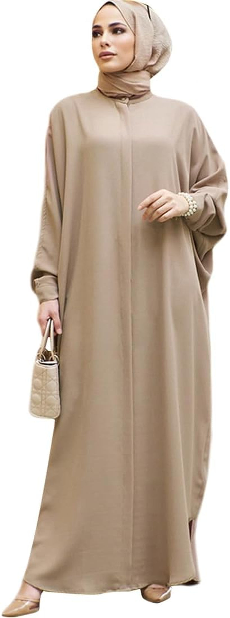 Women'S Muslim Dress Ramadan Abaya Batwing Sleeve Henley Shirt Prayer Kaftan Dubai Islamic Dress - WORLD TIME VISITS