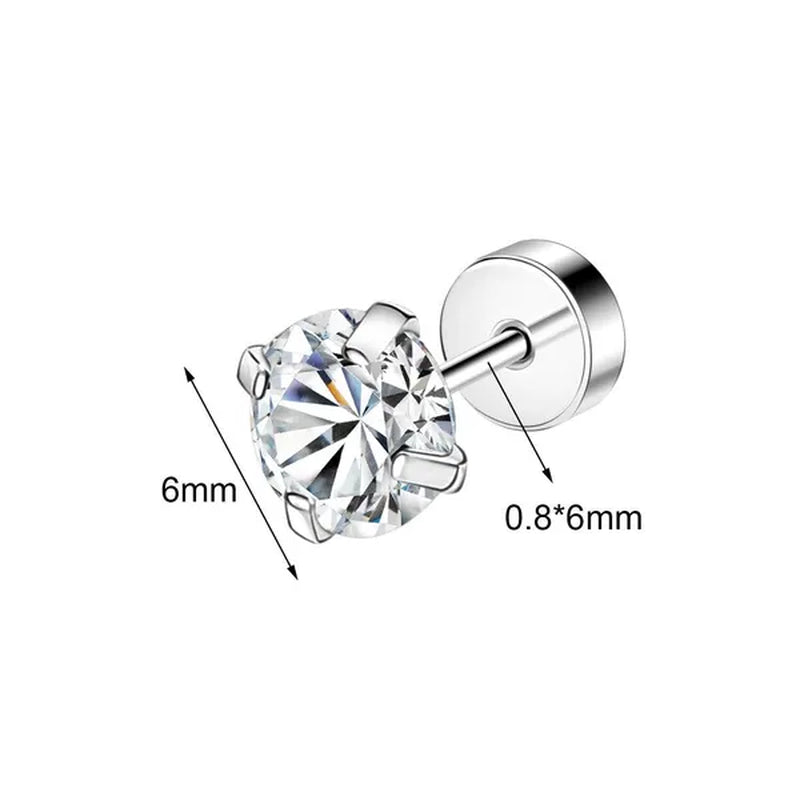 1 Pair Stainless Steel White Zircon Stud Earrings for Women Men Claw Earring Ear Helix Cartilage Piercings Flat Back Earrings Jewelry 20G