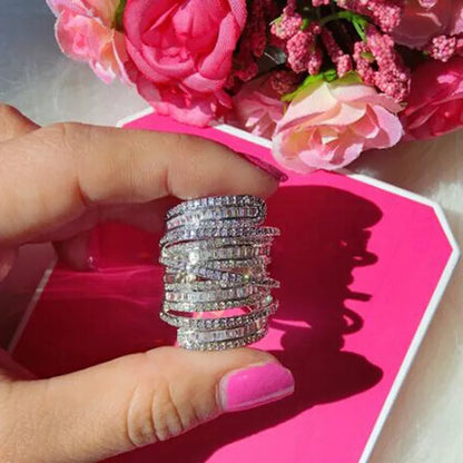 Elegant  Silver White Sapphire Natural stone Birthstone Gemstones Engagement Wedding Anniversary Bride Man Women Ring Size 6 7 8 9 10