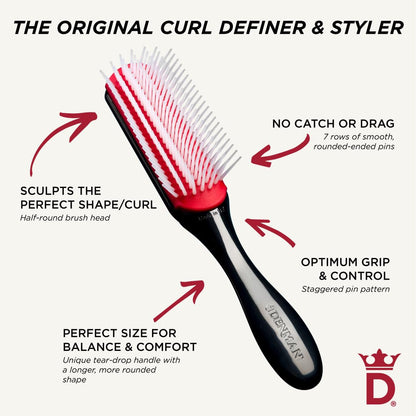 Curly Hair Brush D3, 7 Row Styling Brush for Detangling, Separating, Shaping and Defining Curls - for Women and Men