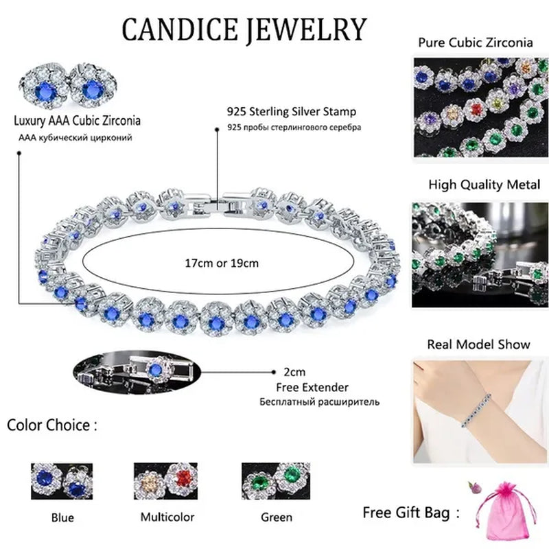 CANDICE 2023 New Sterling Silver Party Jewelry with Green Crystal Stone and CZ Zirconia Women Flower Charm Bracelets Bangles