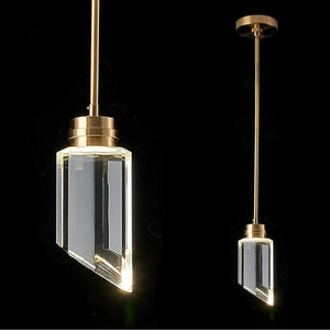Modern Crystal Cylinder Pendant Light, K9 Crystal 1-Light Gold Brushed Brass Led Hanging Pendant Lighting Fixtures for Bedroom Kitchen Island Dining Room