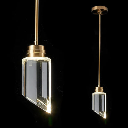 Modern Crystal Cylinder Pendant Light, K9 Crystal 1-Light Gold Brushed Brass Led Hanging Pendant Lighting Fixtures for Bedroom Kitchen Island Dining Room