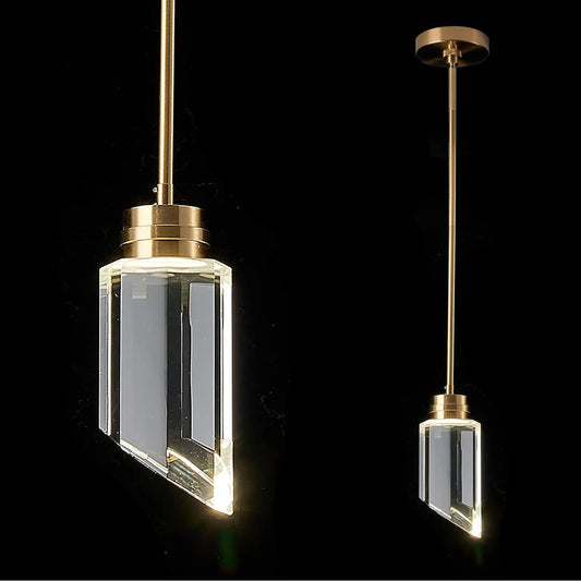 Modern Crystal Cylinder Pendant Light, K9 Crystal 1-Light Gold Brushed Brass Led Hanging Pendant Lighting Fixtures for Bedroom Kitchen Island Dining Room