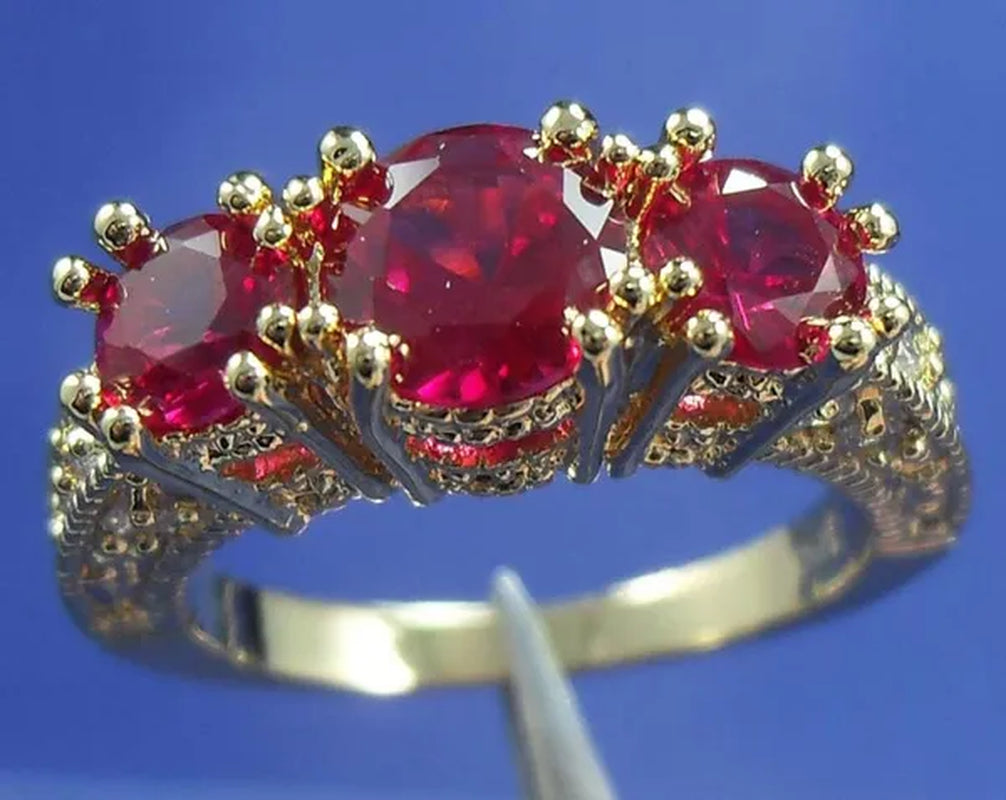 Pretty 2.58Ct Ruby Diamonique Wedding Engagement 14K Yellow Gold Filled Ring Size 6,7,8,9,10