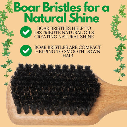 Soft Boar Bristle Slick Back Hair Brush - Hairbrush for Smoothing, Fades, Beards, 360 Waves to Style, Polish, & Lay down Hair to Create a Sleek Ponytail Bun Hairstyle for Women & Men