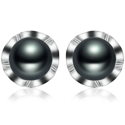Real 925 Sterling Silver Black Freshwater Pearl Stud Earring Fashion Jewelry Women Gifts FEIGE