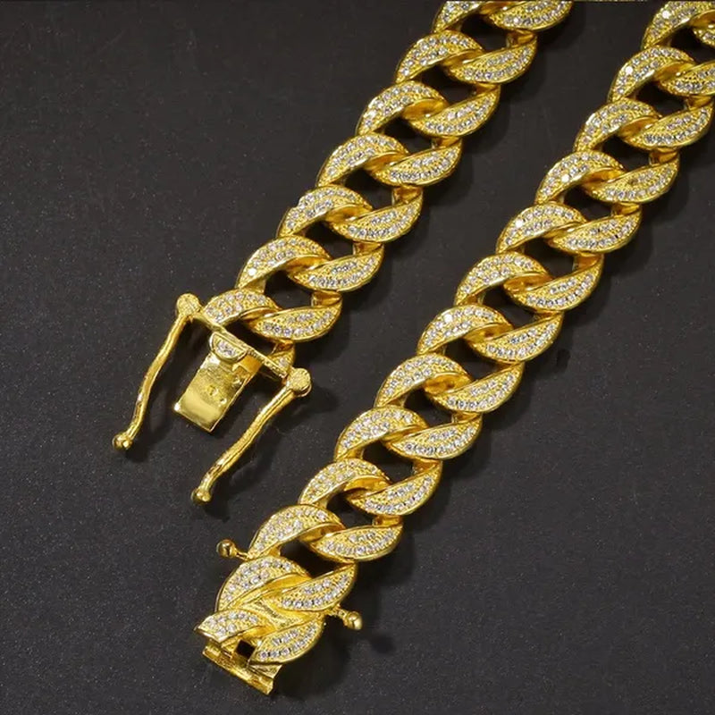 24K Gold / 18K Gold / 925 Silver Mens Womens Fashion Gifts Chain Hiphop Iced Out Curb Cuban Diamond Plated Bracelet Paved Clear Rhinestones