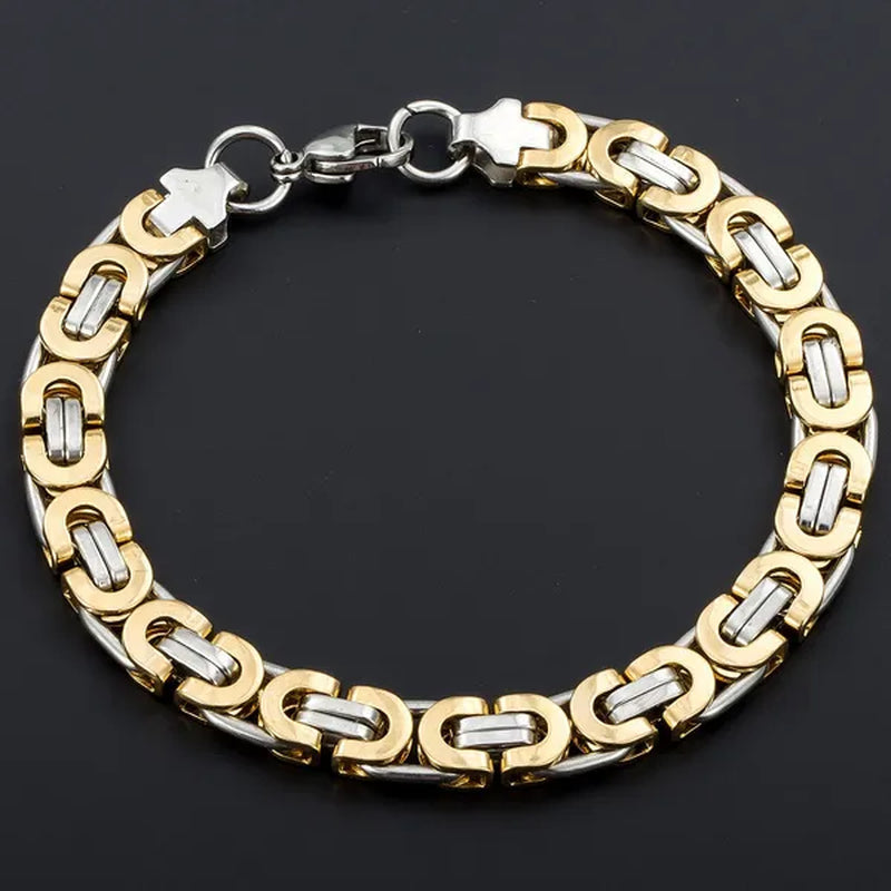 Davieslee Mens Fashion Flat Byzantine Link Silver Tone Stainless Steel Chain Bracelet