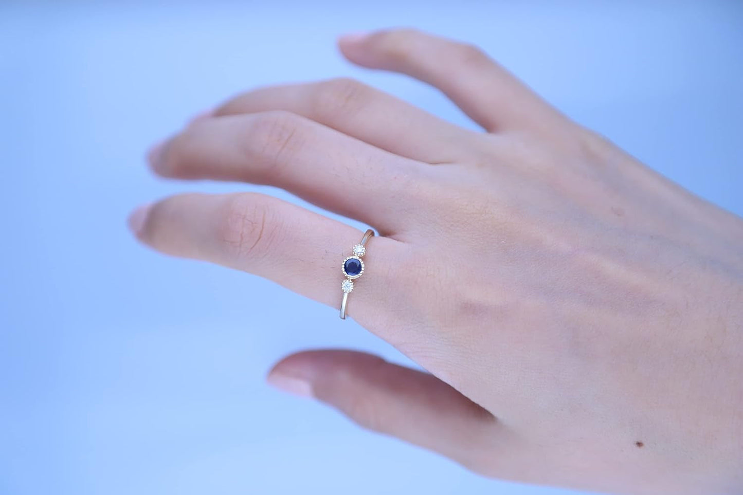 10K Yellow Gold Genuine Blue Sapphire and Natural Diamond (I1) Ring for Women.