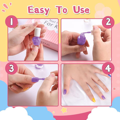 Kids Nail Polish Set - Nail Polish for Girls Ages 3-12 | 12 Rainbow Colors | Non-Toxic, Water-Based, Low Odor | Peel-Off, Quick Dry | Children Nail Polish Kit for Teens, Children, and Toddlers