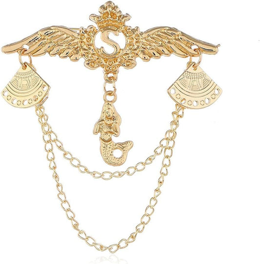 1 Pack Gold Diamond Inset Angel Wings Tassel Chain Pin Vintage Crown Diamond Chain Pin Mermaid Suit Accessories Tassel Pin Accessories Men and Women DIY Suit Coat Dress Shirt - WORLD TIME VISITS