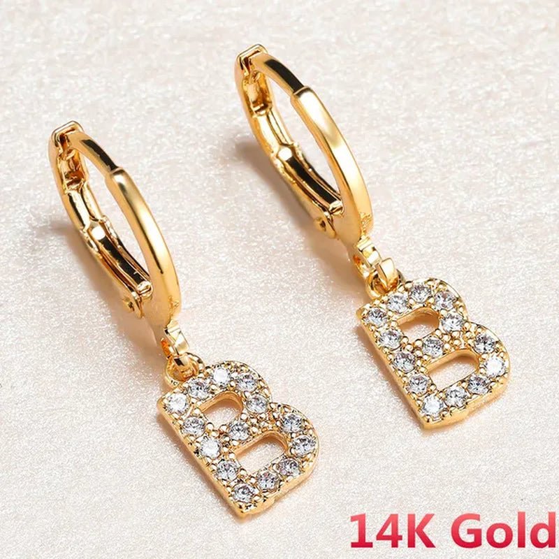 1 Pair 14K Gold Filled Cute Initial A - Z Letter Earrings CZ Zircon Diamond Gold Small Hoop Earings For Women Alphabet Fashion Jewellery - WORLD TIME VISITS