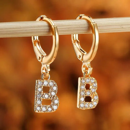 1 Pair 14K Gold Filled Cute Initial A - Z Letter Earrings CZ Zircon Diamond Gold Small Hoop Earings For Women Alphabet Fashion Jewellery - WORLD TIME VISITS