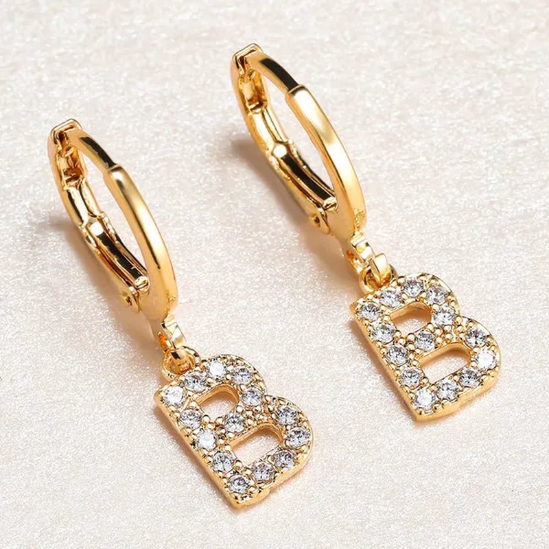 1 Pair 14K Gold Filled Cute Initial A - Z Letter Earrings CZ Zircon Diamond Gold Small Hoop Earings For Women Alphabet Fashion Jewellery - WORLD TIME VISITS