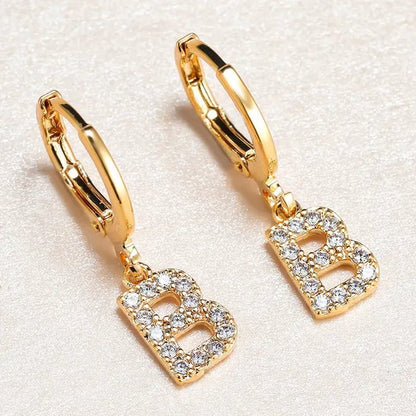 1 Pair 14K Gold Filled Cute Initial A - Z Letter Earrings CZ Zircon Diamond Gold Small Hoop Earings For Women Alphabet Fashion Jewellery - WORLD TIME VISITS
