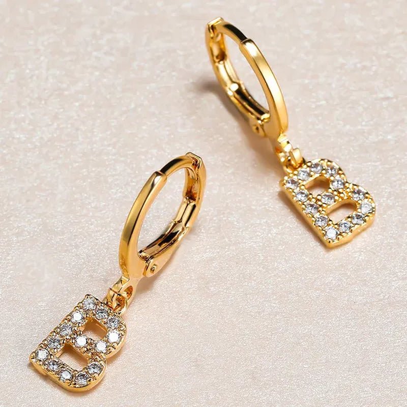 1 Pair 14K Gold Filled Cute Initial A - Z Letter Earrings CZ Zircon Diamond Gold Small Hoop Earings For Women Alphabet Fashion Jewellery - WORLD TIME VISITS